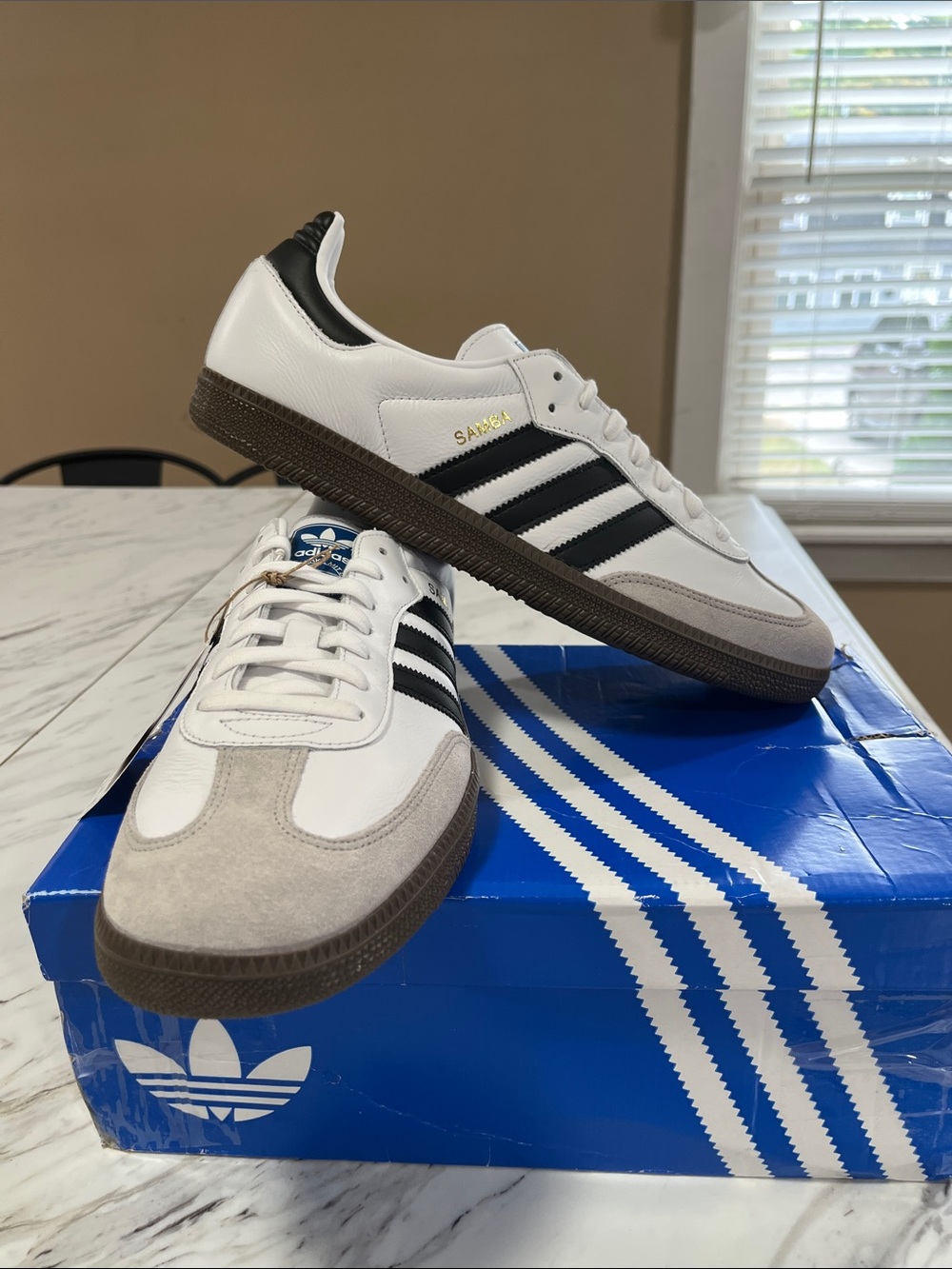 adidas White Black Samba Sneakers with Gray Suede